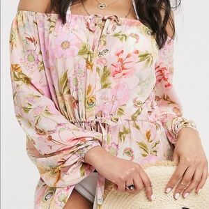 ASOS DESIGN off shoulder glam split kimono in watercolor floral print  BNWT